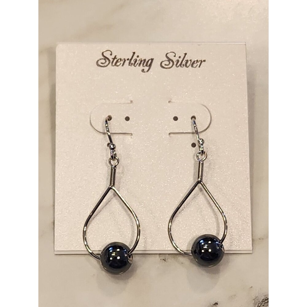 Sterling Silver Drop Earrings With Hematite Beads